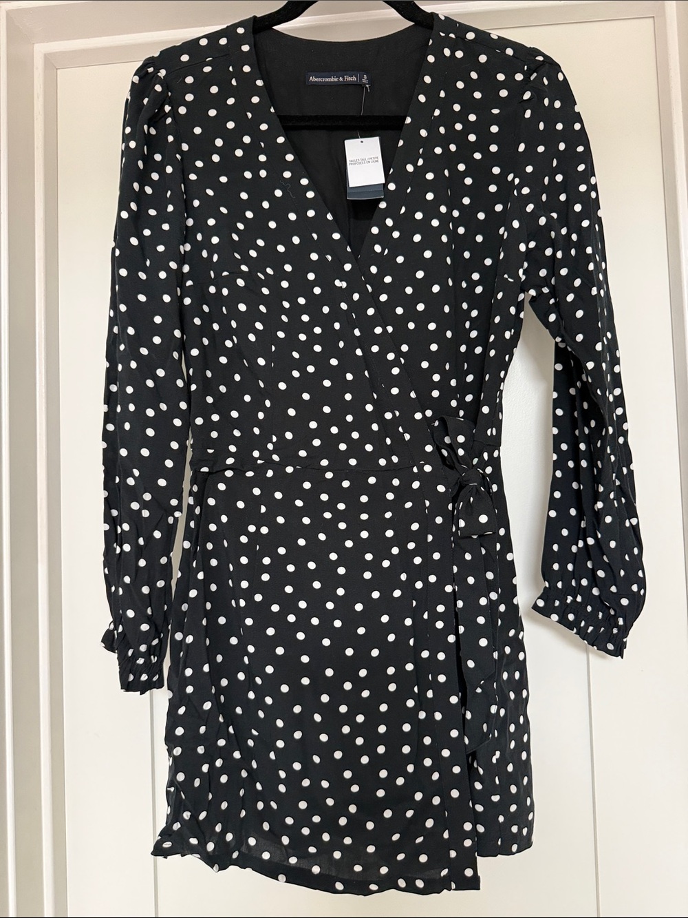 Abercrombie & Fitch Black and White Polka Dot Long Sleeve Wrap Romper
